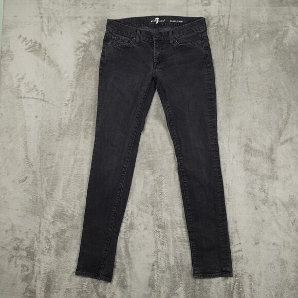 7 For all Mankind Jeans Women Size 29 Black Denim Skinny Leg 5 Pocket Design - Picture 1 of 6